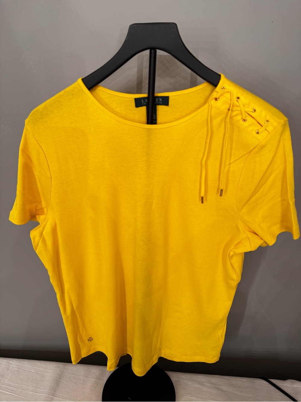 Lauren Ralph Lauren Yellow Lace-Up Shoulder Tee XL
